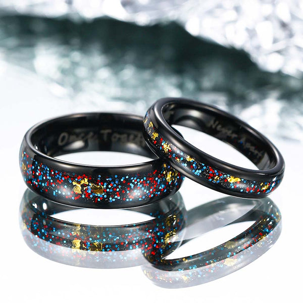 Wolfraam Ringen met Bladgoud en Zandsteen - Artistieke Inspiratie