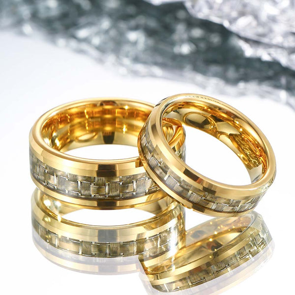 Gouden Koolstofvezel Wolfraam Carbide Ringen - Gouden Regel