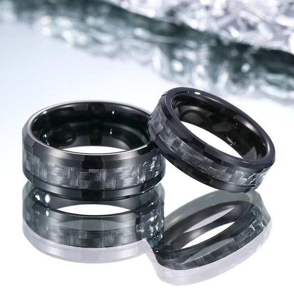 Zwarte Koolstofvezel Wolfraam Carbide Ringen - Donkere Regel