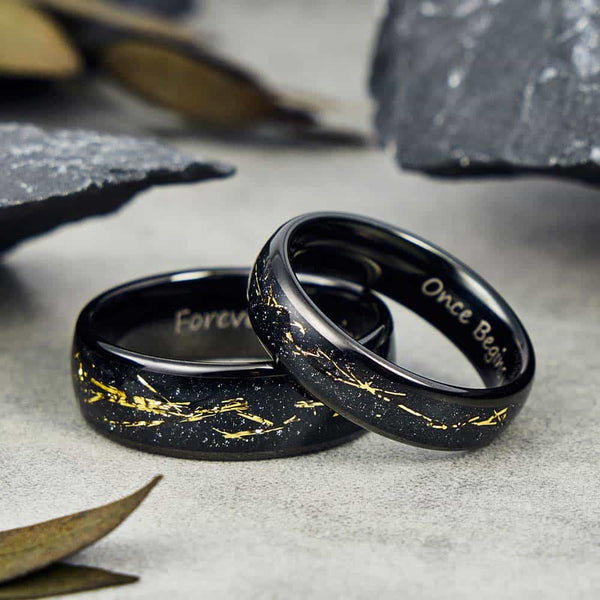 Wolfraam Ring Zwarte met Goudfolie - Tijdgraveur