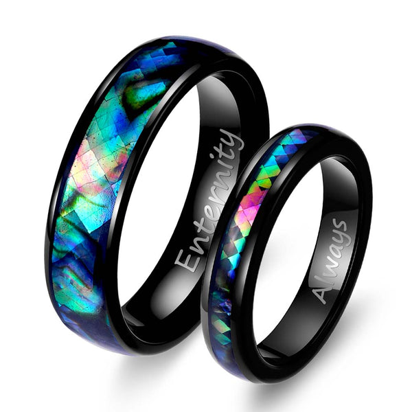 Wolfraam Ringen Zwart met Parelmoer - Regenboog Wever