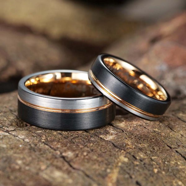 Driekleurige Geborstelde Wolfraam Ring - Eer