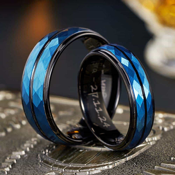 Gehamerde Wolfraam Ring Zwarte Blauw - Sereniteit