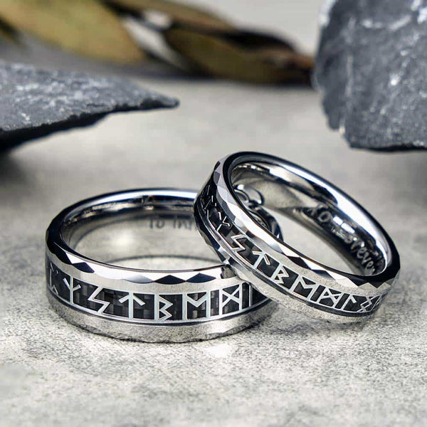 Zilveren Wolfraam Viking Ring met Runen