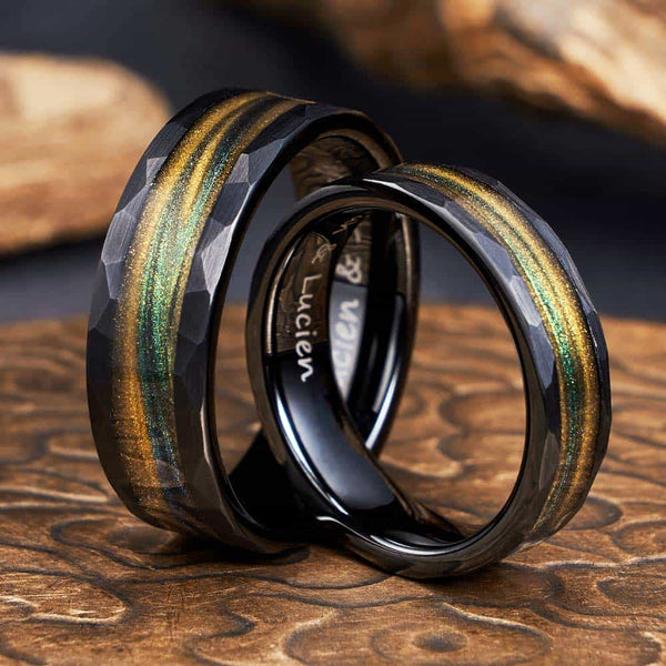 Zwarte Facet Wolfraam Ring met Drijfzand - Sterrivier