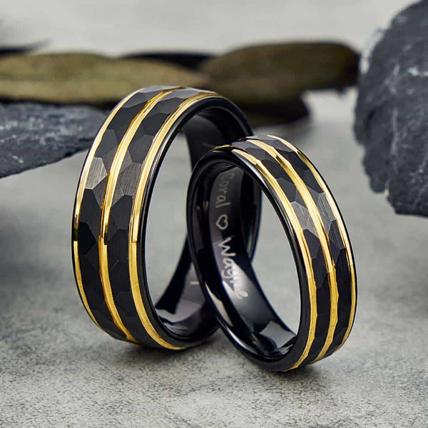 Zwart Goud Gehamerde Wolfraam Ring - Spits