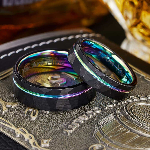 Gehamerde Wolfraam Ring Regenboog - Lichtboog