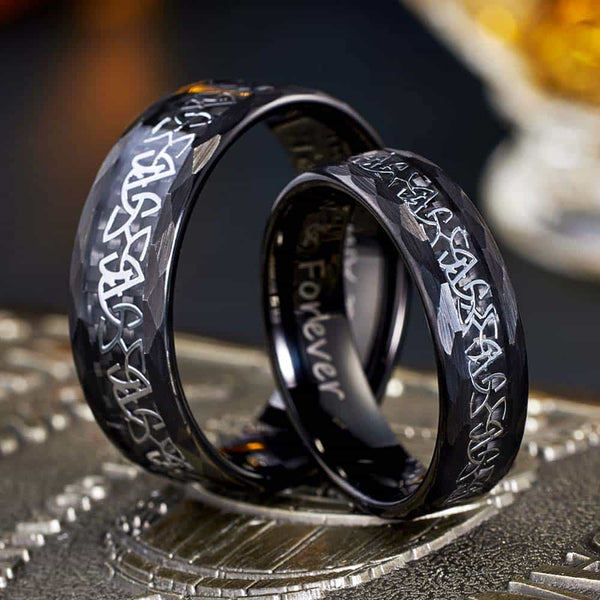 Facet Wolfraam Ring Zwart met Keltische Knoop