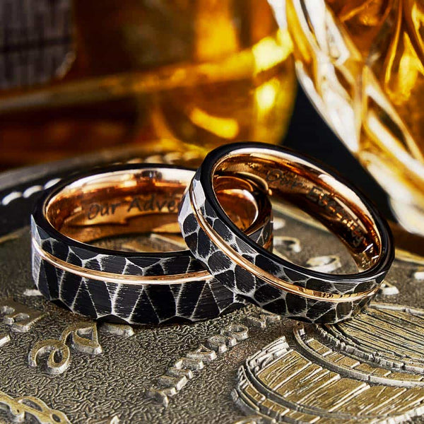 Gehamerde Wolfraam Carbide Ring Roségoud - Gloei