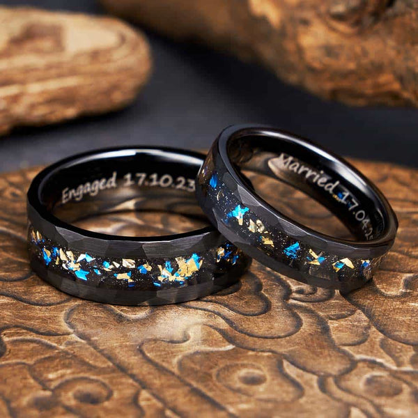 Facet Wolfraam Ring Zwart Blauw - Schimgloed