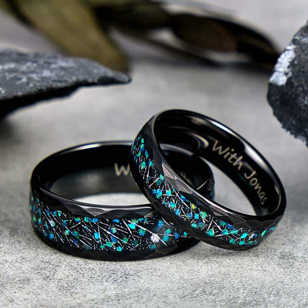 Facet Wolfraam Ring met Groene Opalen - Sterren Val
