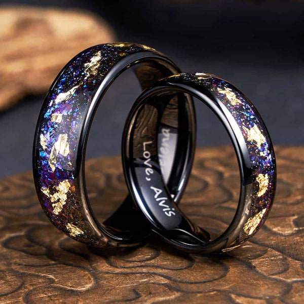 Graveerbare Wolfraam Ring Zwart Paars - Arcane Pracht