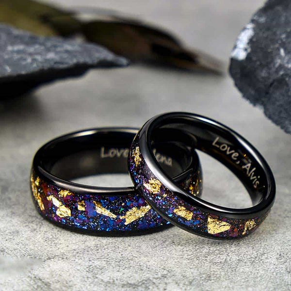 Zwart Paars Wolfraam Ring met Goudfolie - Arcane Pracht