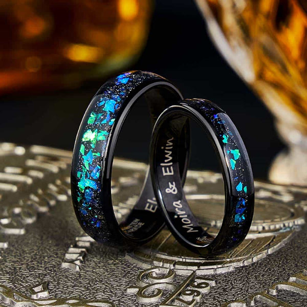 Wolfraam Ring met Opaal - Groene Erts Nacht