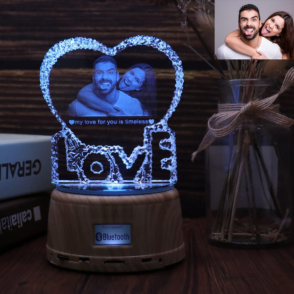 Gepersonaliseerde Foto Kristallglas Lamp Bluetooth Luidspreker - LOVE