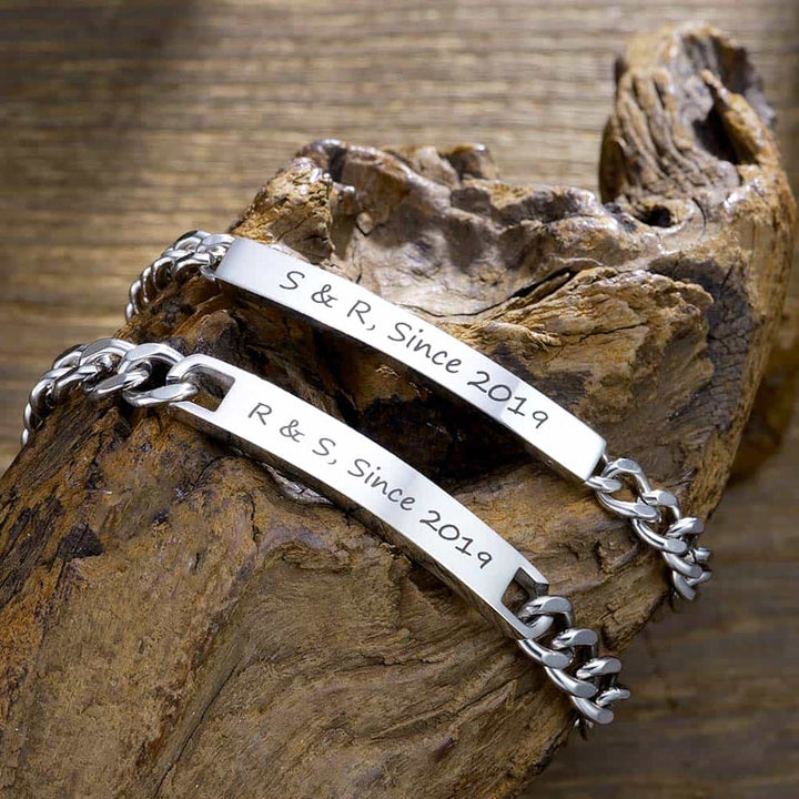 Koppel Zilver 925 Schakel Armband Gegraveerde Heren Dames | Gepersonaliseerde Zilver Armband voor Mannen Vrouw met Naam