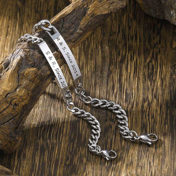 Koppel Zilver 925 Schakel Armband Gegraveerde Heren Dames | Gepersonaliseerde Zilver Armband voor Mannen Vrouw met Naam