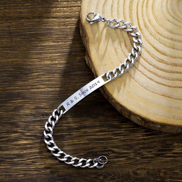 Gepersonaliseerde Zilver Schakel Armband voor Mannen 7 mm | Gegraveerde Zilver Cubaanse Armband Heren met Naam - Remisia