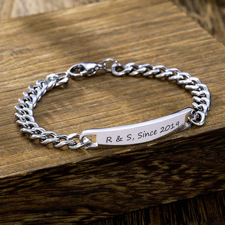 Gepersonaliseerde Zilver Schakel Armband voor Mannen 7 mm | Gegraveerde Zilver Cubaanse Armband Heren met Naam - Remisia
