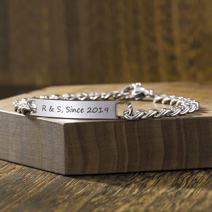 Gepersonaliseerde Zilver Schakel Armband voor Mannen 7 mm | Gegraveerde Zilver Cubaanse Armband Heren met Naam - Remisia