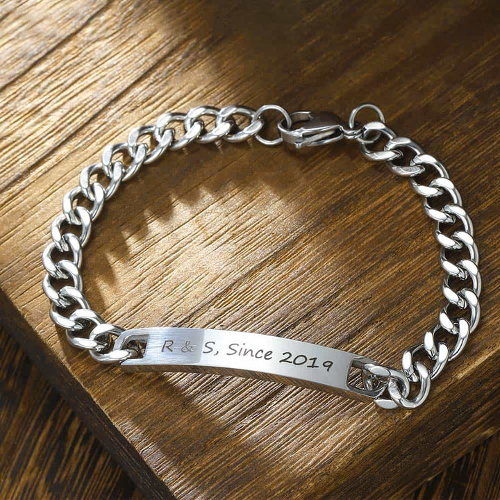 Gepersonaliseerde Zilver Schakel Armband voor Mannen 7 mm | Gegraveerde Zilver Cubaanse Armband Heren met Naam - Remisia