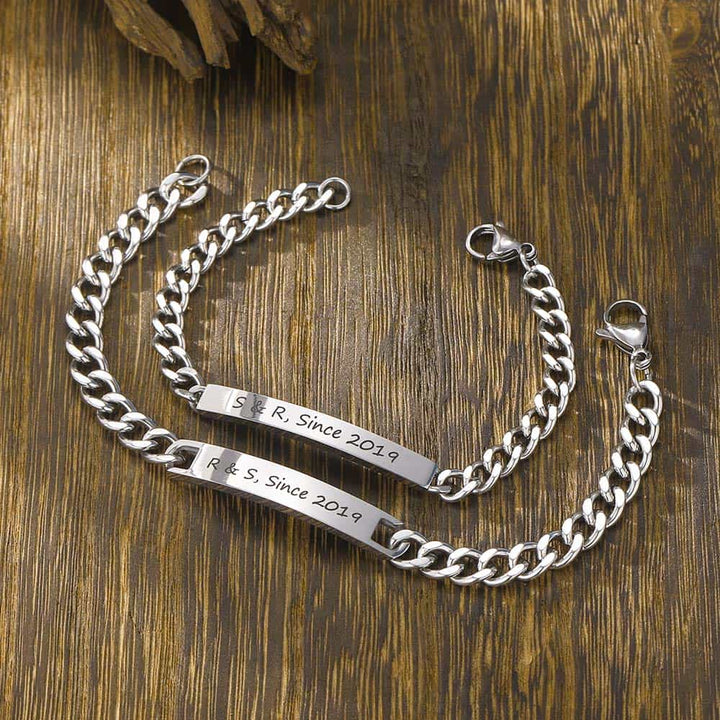 Koppel Zilver 925 Schakel Armband Gegraveerde Heren Dames | Gepersonaliseerde Zilver Armband voor Mannen Vrouw met Naam