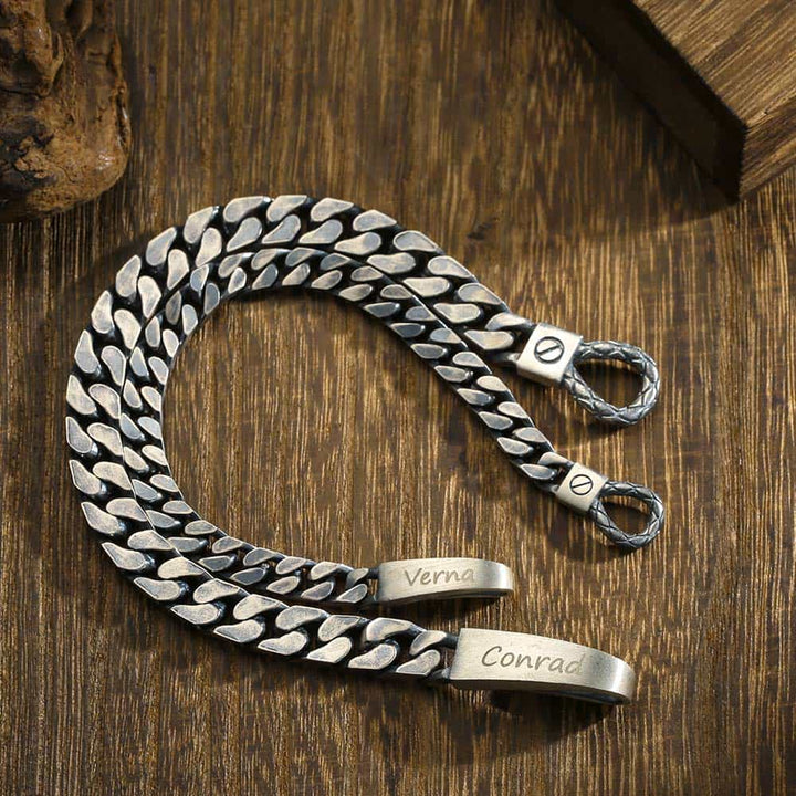 Geoxideerd Zilver Schakel Armband Koppel Gepersonaliseerde | Gegraveerde Zilver 925 Armband voor Mannen Dames met Naam