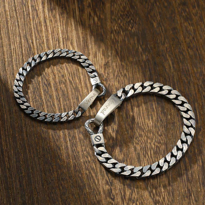 Geoxideerd Zilver Schakel Armband Koppel Gepersonaliseerde | Gegraveerde Zilver 925 Armband voor Mannen Dames met Naam