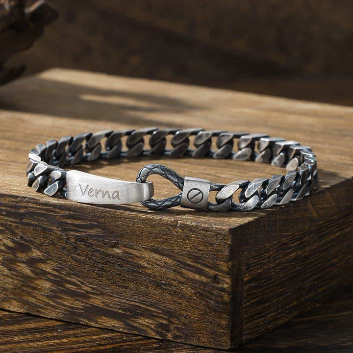 Geoxideerd Zilver Schakel Armband Dames Gegraveerde 6 mm | Gepersonaliseerde Zilver Armband voor Mannen Vrouw met Naam