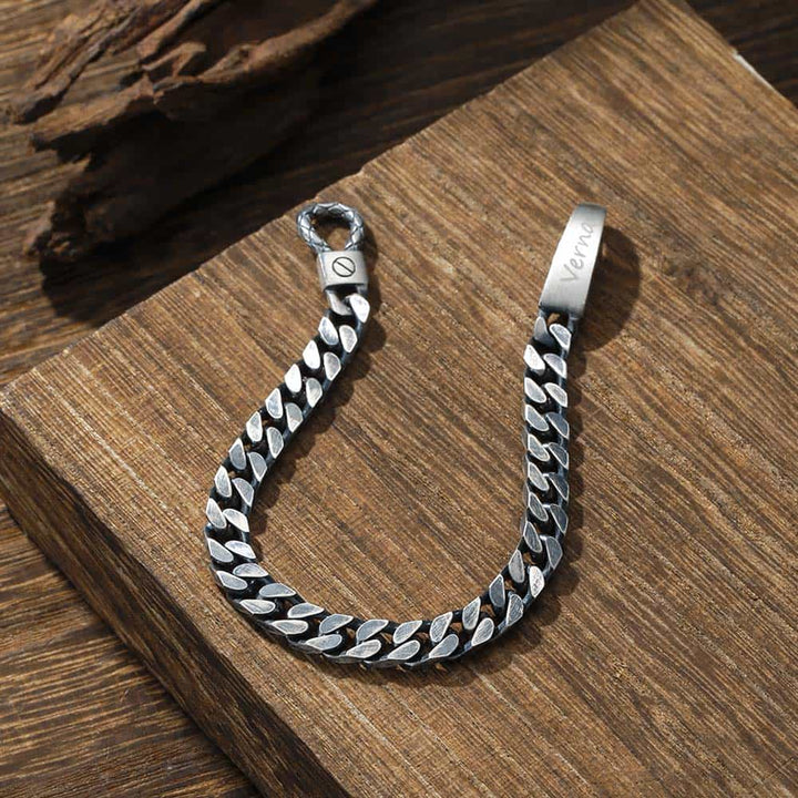Geoxideerd Zilver Schakel Armband Dames Gegraveerde 6 mm | Gepersonaliseerde Zilver Armband voor Mannen Vrouw met Naam