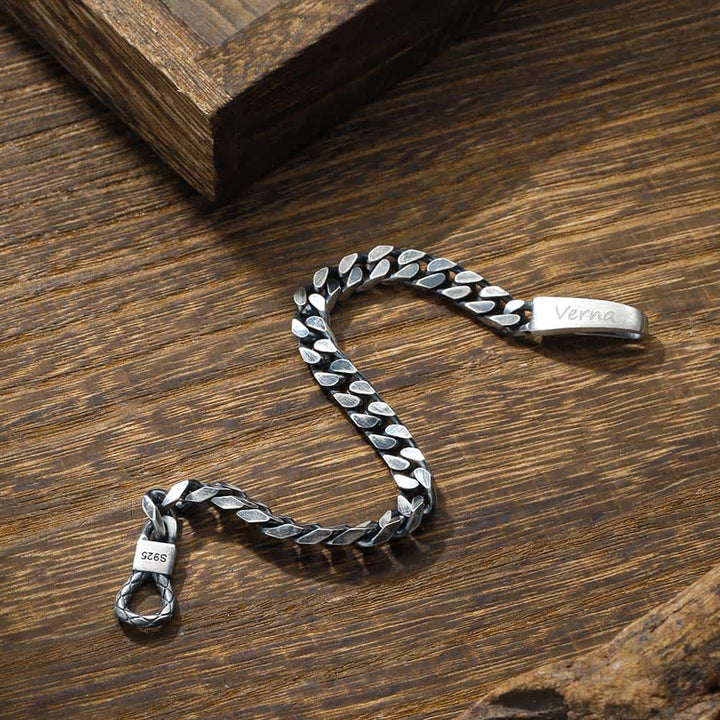 Geoxideerd Zilver Schakel Armband Dames Gegraveerde 6 mm | Gepersonaliseerde Zilver Armband voor Mannen Vrouw met Naam