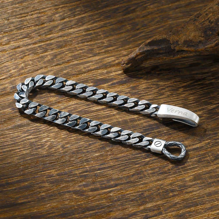 Geoxideerd Zilver Schakel Armband Dames Gegraveerde 6 mm | Gepersonaliseerde Zilver Armband voor Mannen Vrouw met Naam
