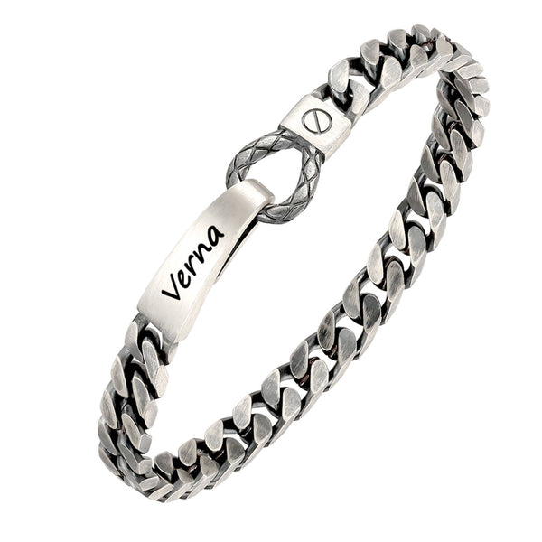 Geoxideerd Zilver Schakel Armband Dames Gegraveerde 6 mm | Gepersonaliseerde Zilver Armband voor Mannen Vrouw met Naam