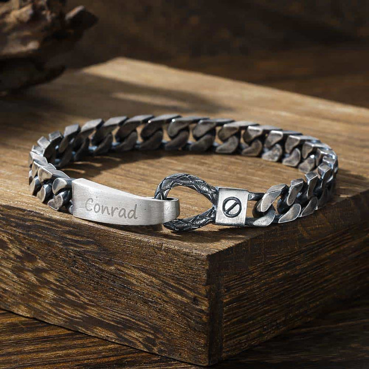 Geoxideerd Zilver Schakel Armband Heren Gegraveerde 8 mm | Gepersonaliseerde Zilver Armband voor Mannen Dames met Naam
