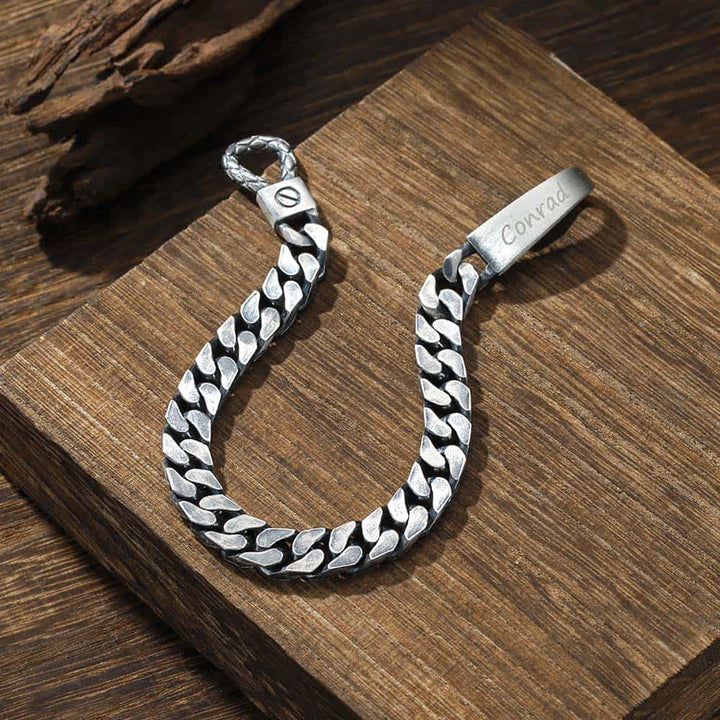 Geoxideerd Zilver Schakel Armband Heren Gegraveerde 8 mm | Gepersonaliseerde Zilver Armband voor Mannen Dames met Naam