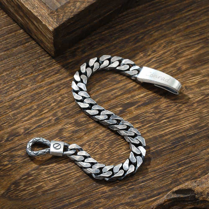 Geoxideerd Zilver Schakel Armband Heren Gegraveerde 8 mm | Gepersonaliseerde Zilver Armband voor Mannen Dames met Naam