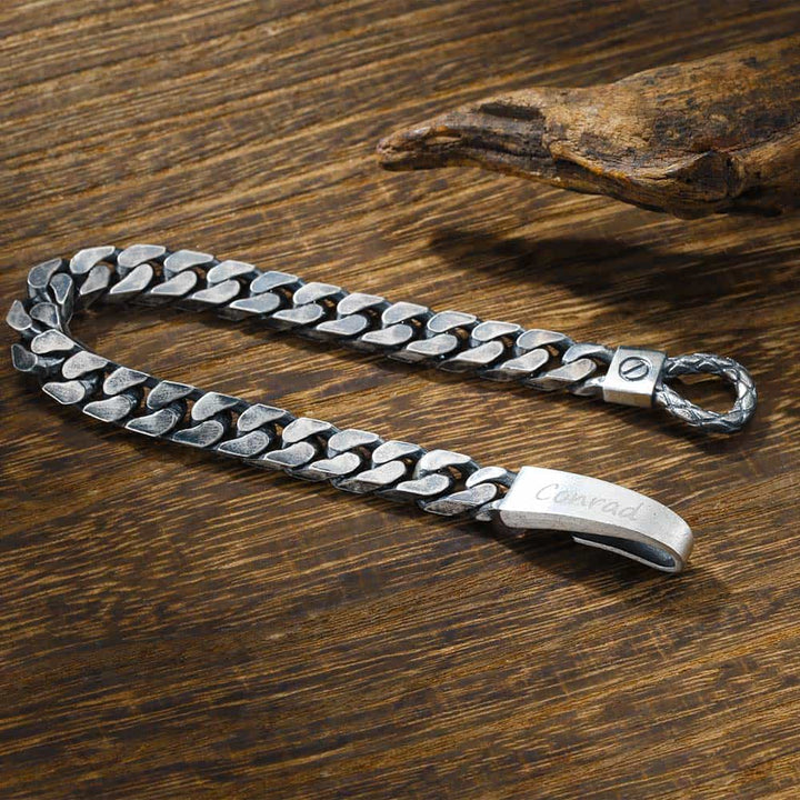Geoxideerd Zilver Schakel Armband Heren Gegraveerde 8 mm | Gepersonaliseerde Zilver Armband voor Mannen Dames met Naam