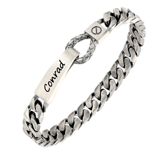 Geoxideerd Zilver Schakel Armband Heren Gegraveerde 8 mm | Gepersonaliseerde Zilver Armband voor Mannen Dames met Naam