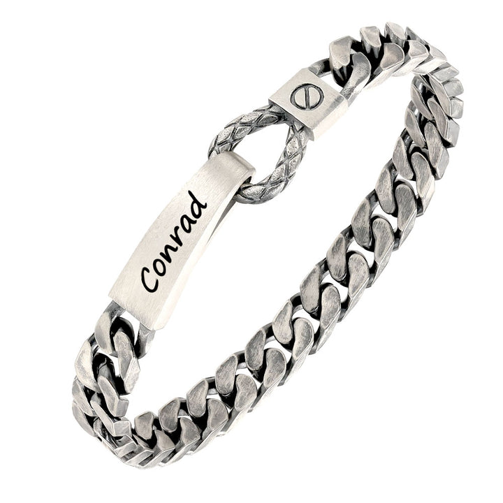 Geoxideerd Zilver Schakel Armband Heren Gegraveerde 8 mm | Gepersonaliseerde Zilver Armband voor Mannen Dames met Naam