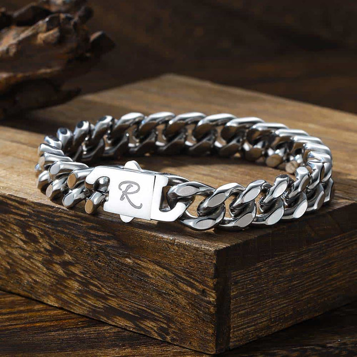 Zilver Schakel Armband Heren Gepersonaliseerde 10 mm | Gegraveerde Zilver 925 Cubaanse Armband voor Mannen met Naam