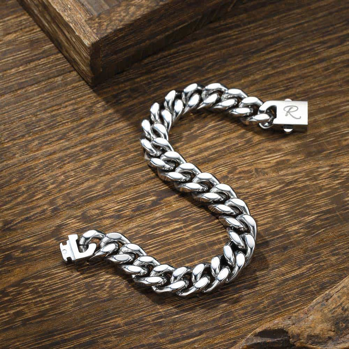 Zilver Schakel Armband Heren Gepersonaliseerde 10 mm | Gegraveerde Zilver 925 Cubaanse Armband voor Mannen met Naam