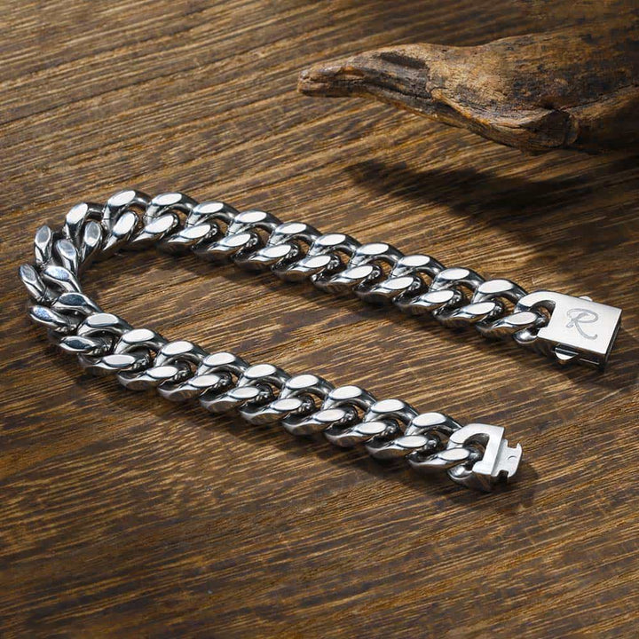 Zilver Schakel Armband Heren Gepersonaliseerde 10 mm | Gegraveerde Zilver 925 Cubaanse Armband voor Mannen met Naam