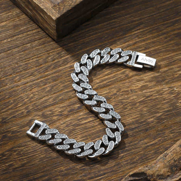 Zilver 925 Cubaanse Armband Gegraveerde Mannen met Naam | 12 mm Gepersonaliseerde Zilver Schakel Armband Heren - Remisia