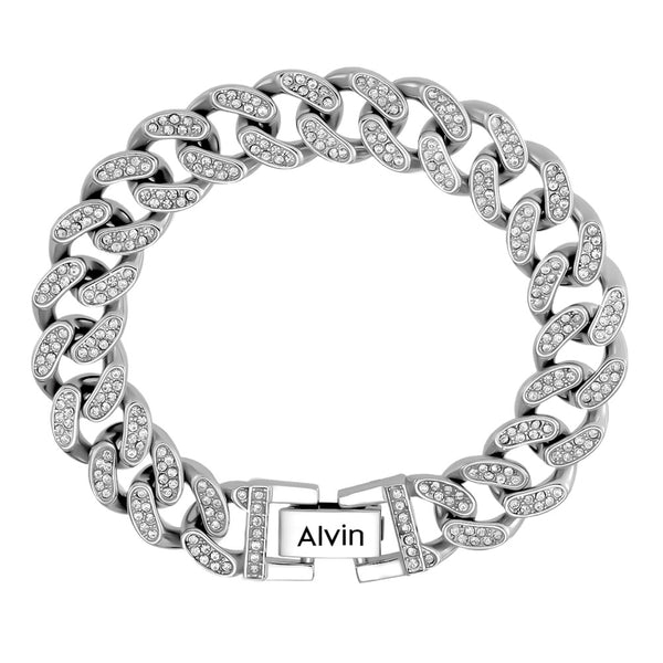 Zilver 925 Cubaanse Armband Gegraveerde Mannen met Naam | 12 mm Gepersonaliseerde Zilver Schakel Armband Heren - Remisia