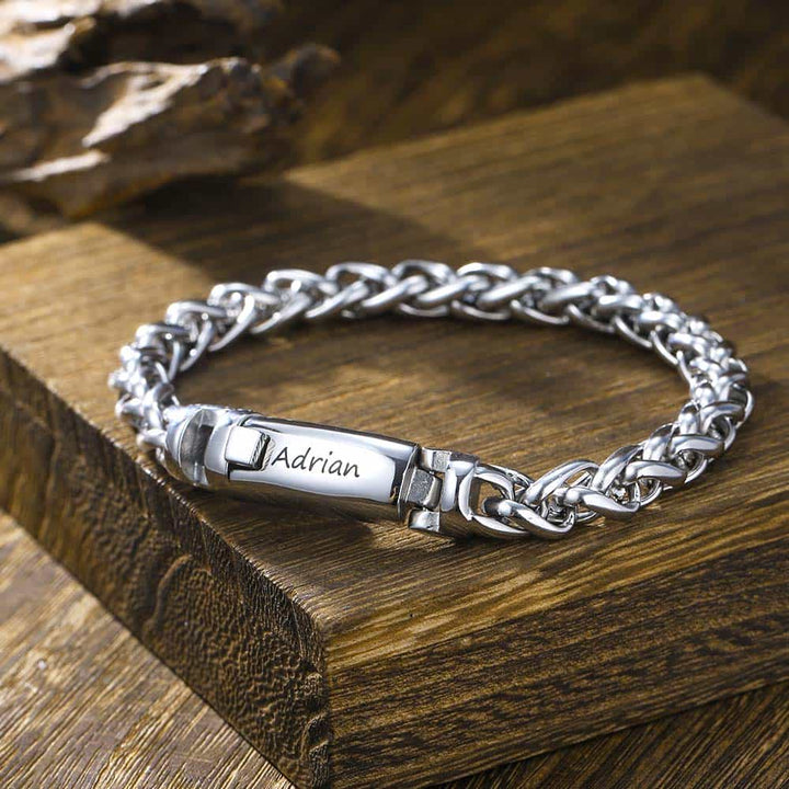 Gepersonaliseerde Zilver Armband voor Mannen met Naam 9 mm | Gegraveerde Heren Schakel Armband Zilver 925 - Remisia