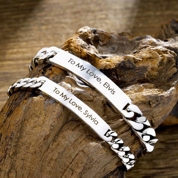 Zilver Koppel Schakel Armband Gegraveerde