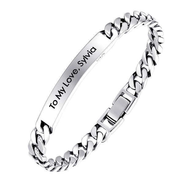 6mm Gegraveerde Zilver Schakel Armband