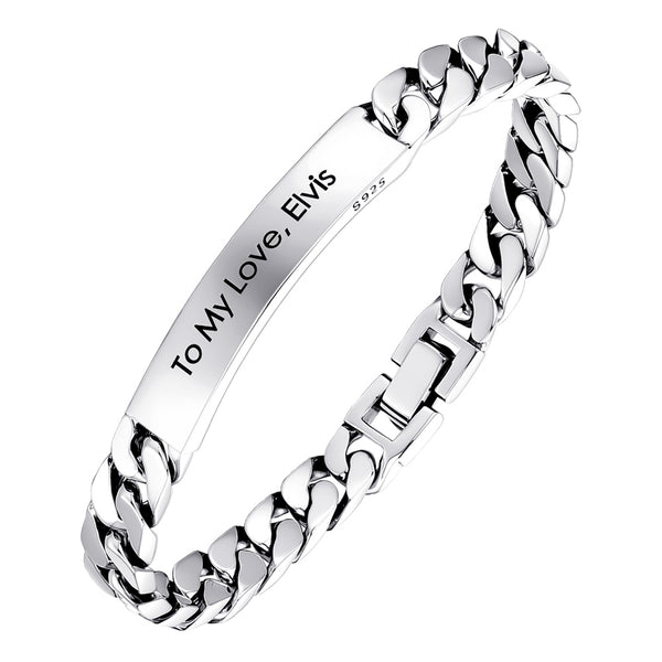 8mm Gegraveerde Zilver Schakel Armband