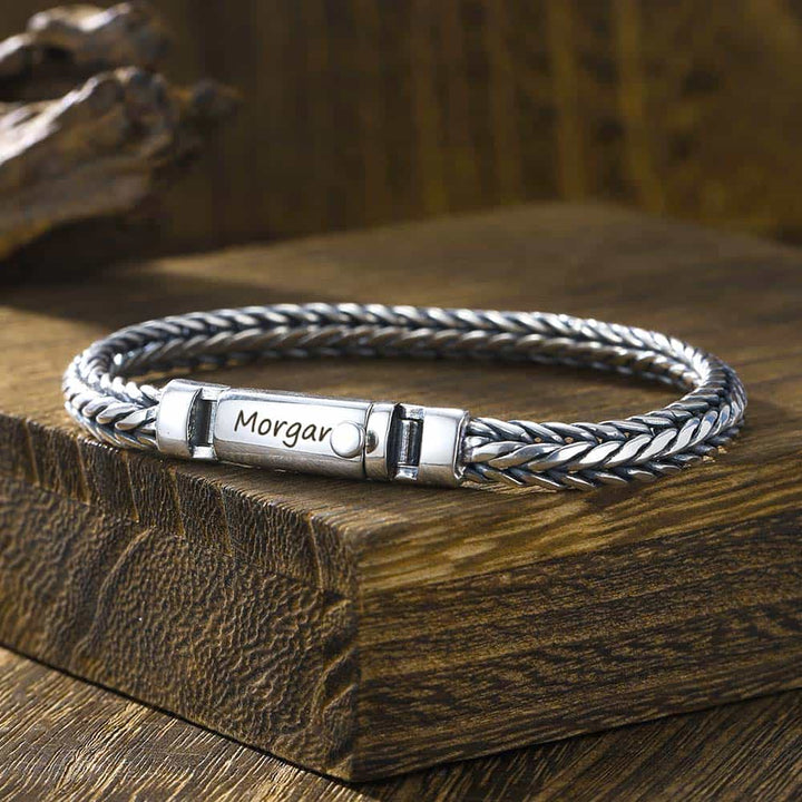 Gevlochten Zilver Heren Dames Armband Gegraveerde 6.5 mm | Gepersonaliseerde Zilver 925 Armband voor Mannen met Naam