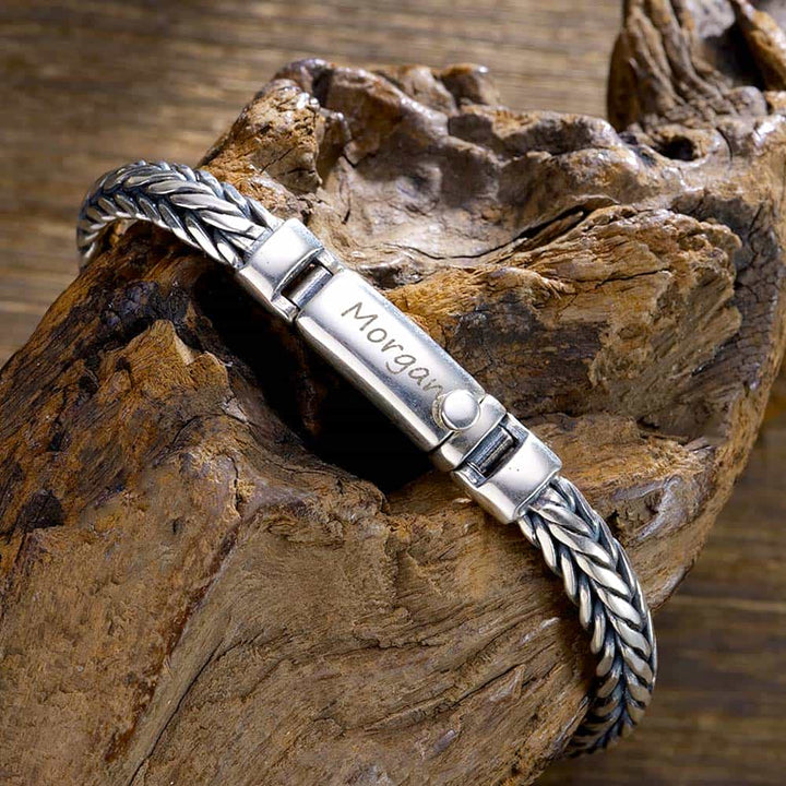 Gevlochten Zilver Heren Dames Armband Gegraveerde 6.5 mm | Gepersonaliseerde Zilver 925 Armband voor Mannen met Naam